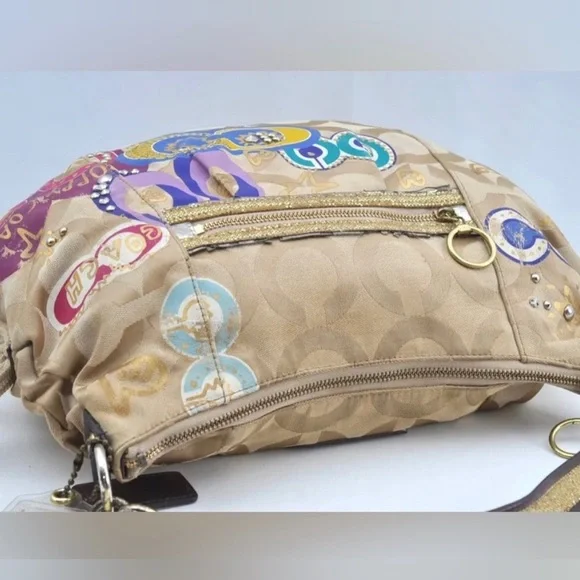 Rare 🦄 Coach Signature Jazzy Glitter Poppy Multi Canvas Handbag Purse - Picture 6 of 15
